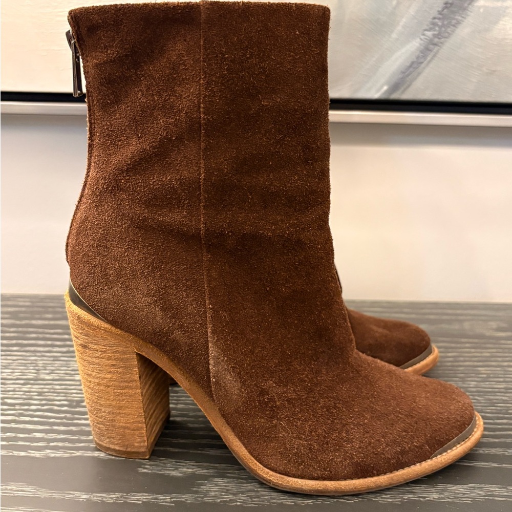 All Saints Chocolate Suede Heeled Boots
